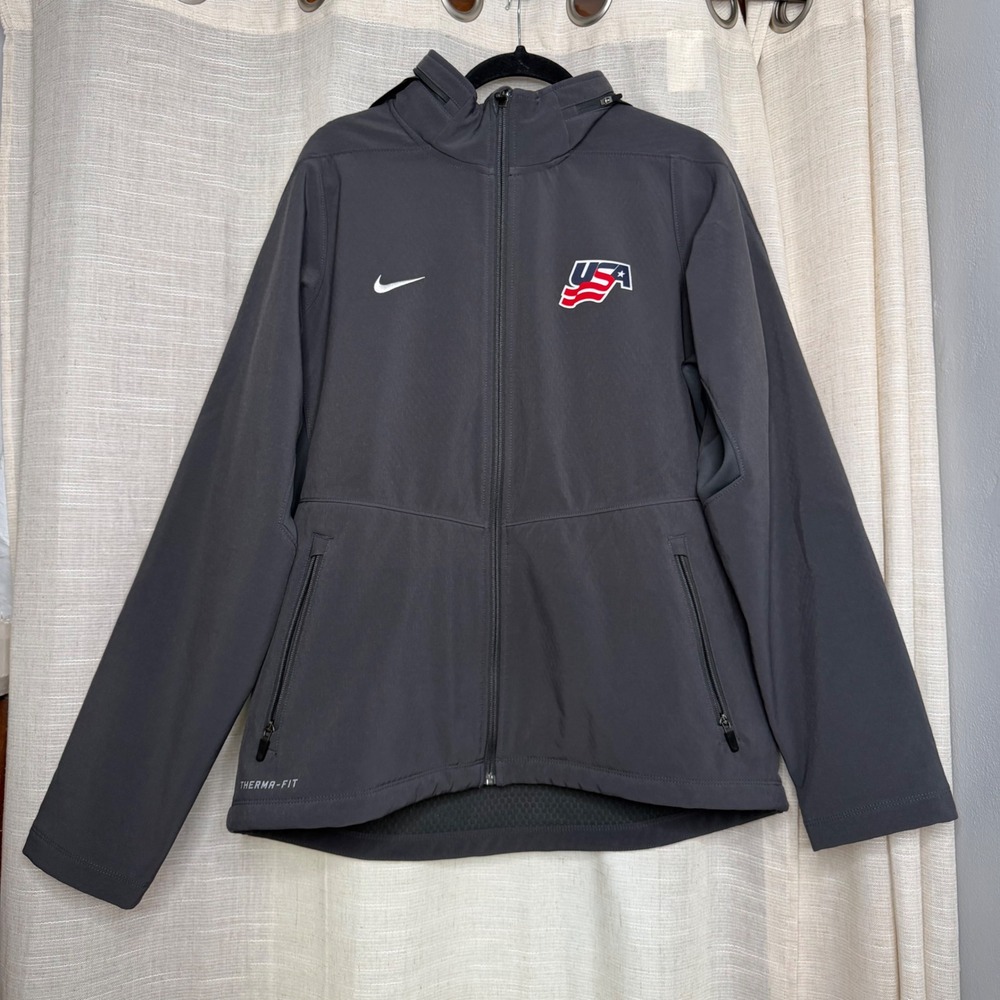 Nike Team‎ USA Hockey Therma-FIT Zip Hood Jacket Player Issued Slaggert LARGE